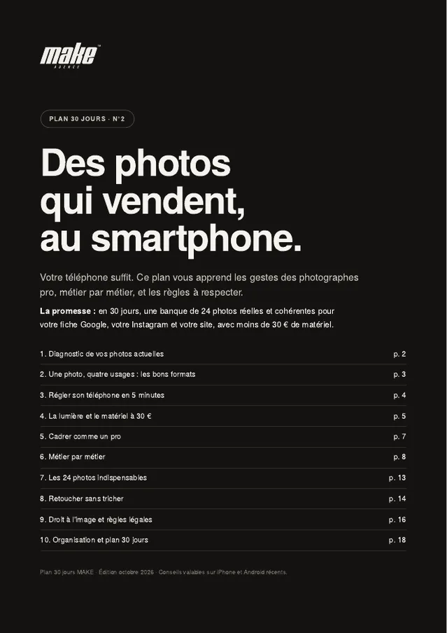 Couverture du Plan 30 jours Des photos qui vendent, au smartphone