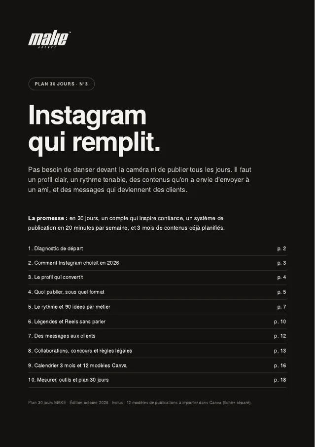 Couverture du Plan 30 jours Instagram qui remplit